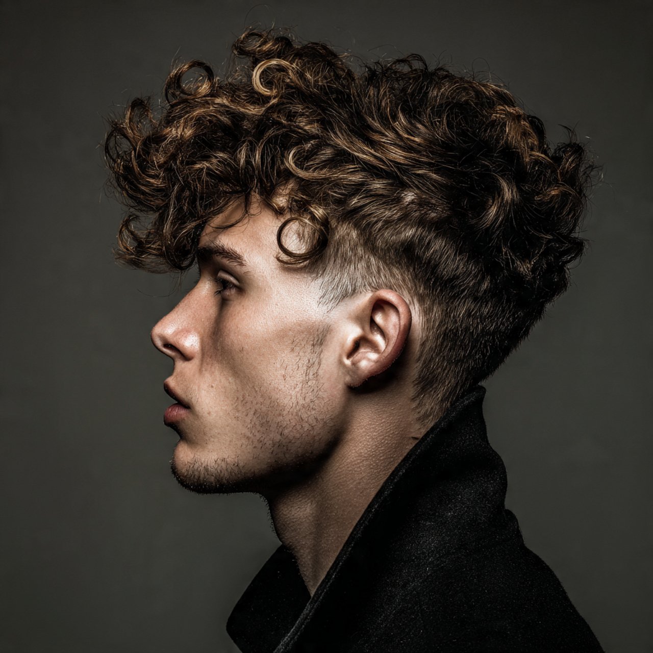 curly quiff hairstyle for men single portrait deta