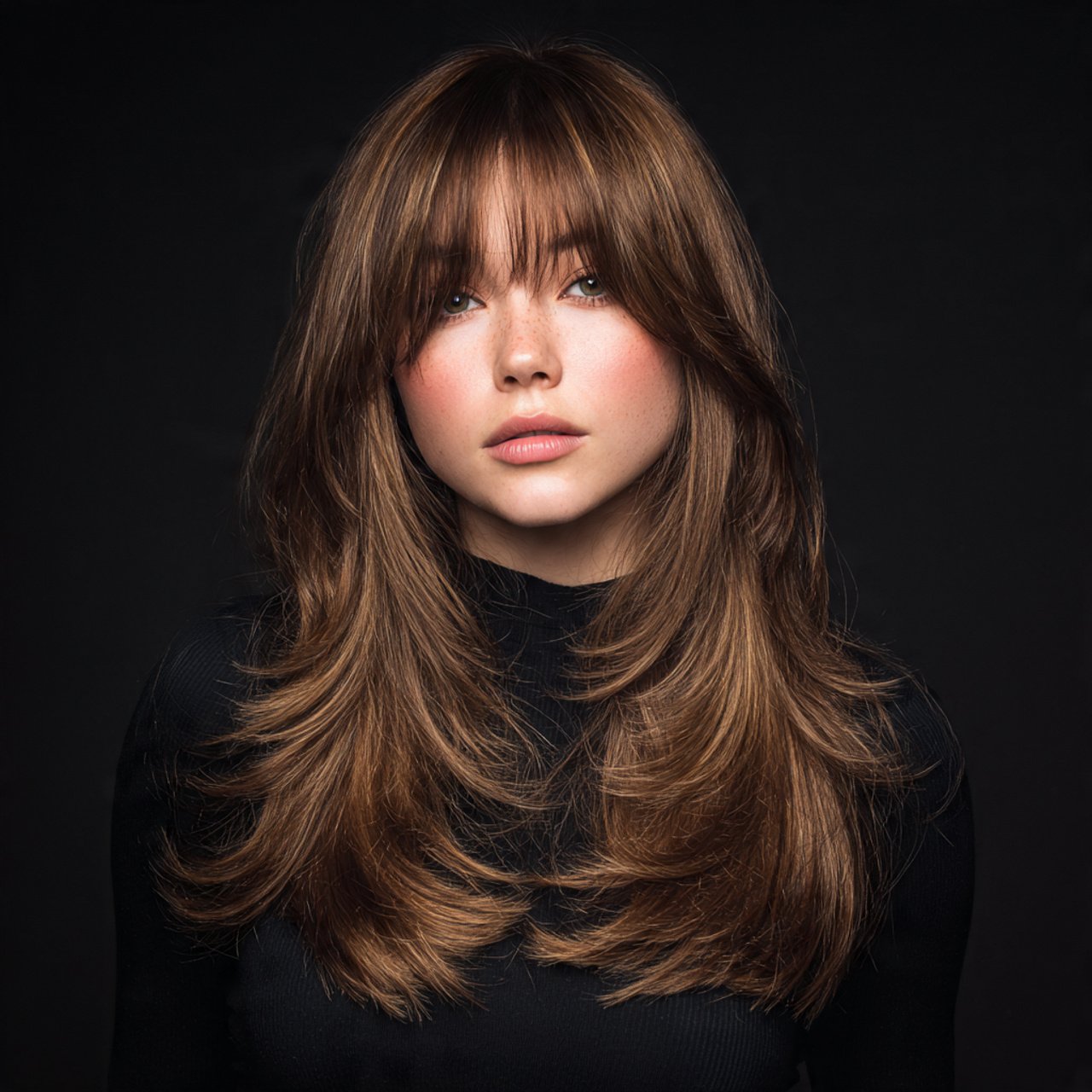 curtain bangs hairstyle with flipped layers single