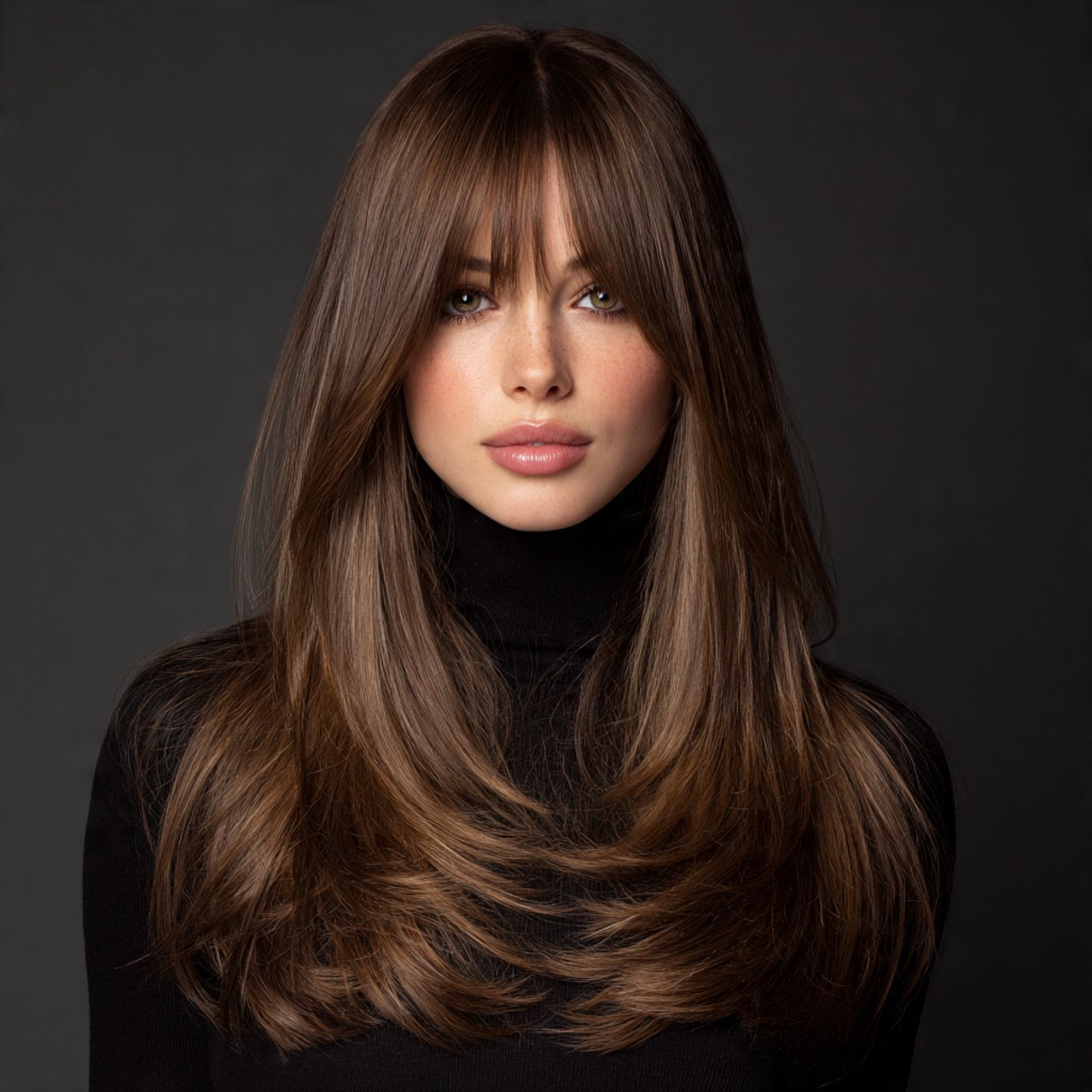 curtain bangs hairstyle with long layered ends bea