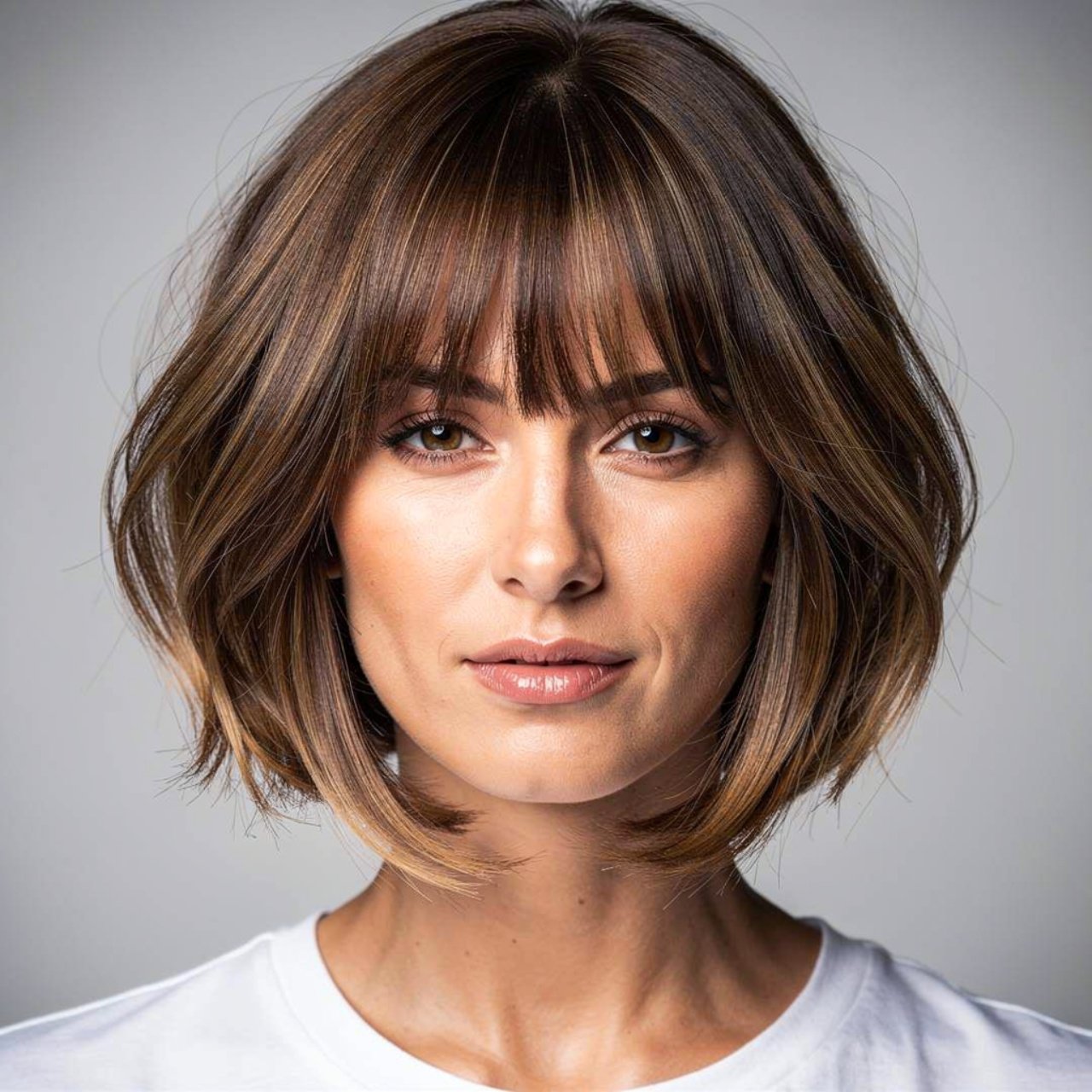 curtain bangs short bob with layers hairstyle sing