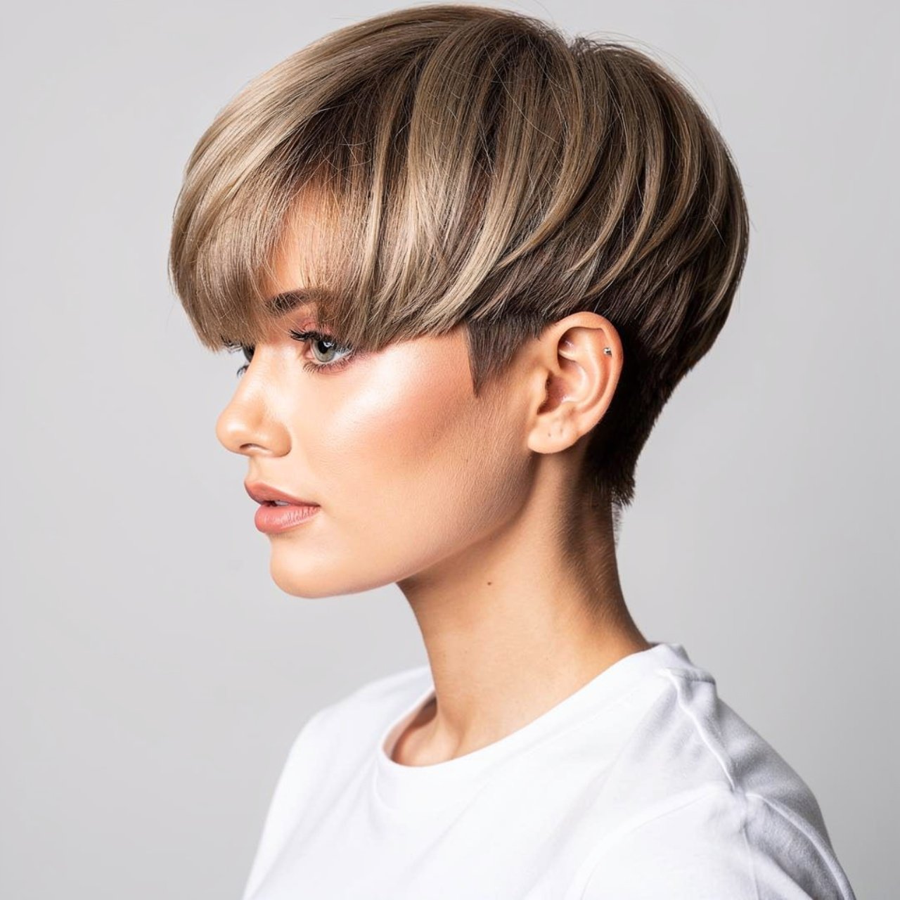 curtain bangs short pixie hairstyle single person