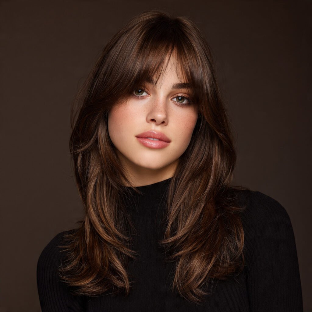 curtain bangs with middle part hairstyle single pe