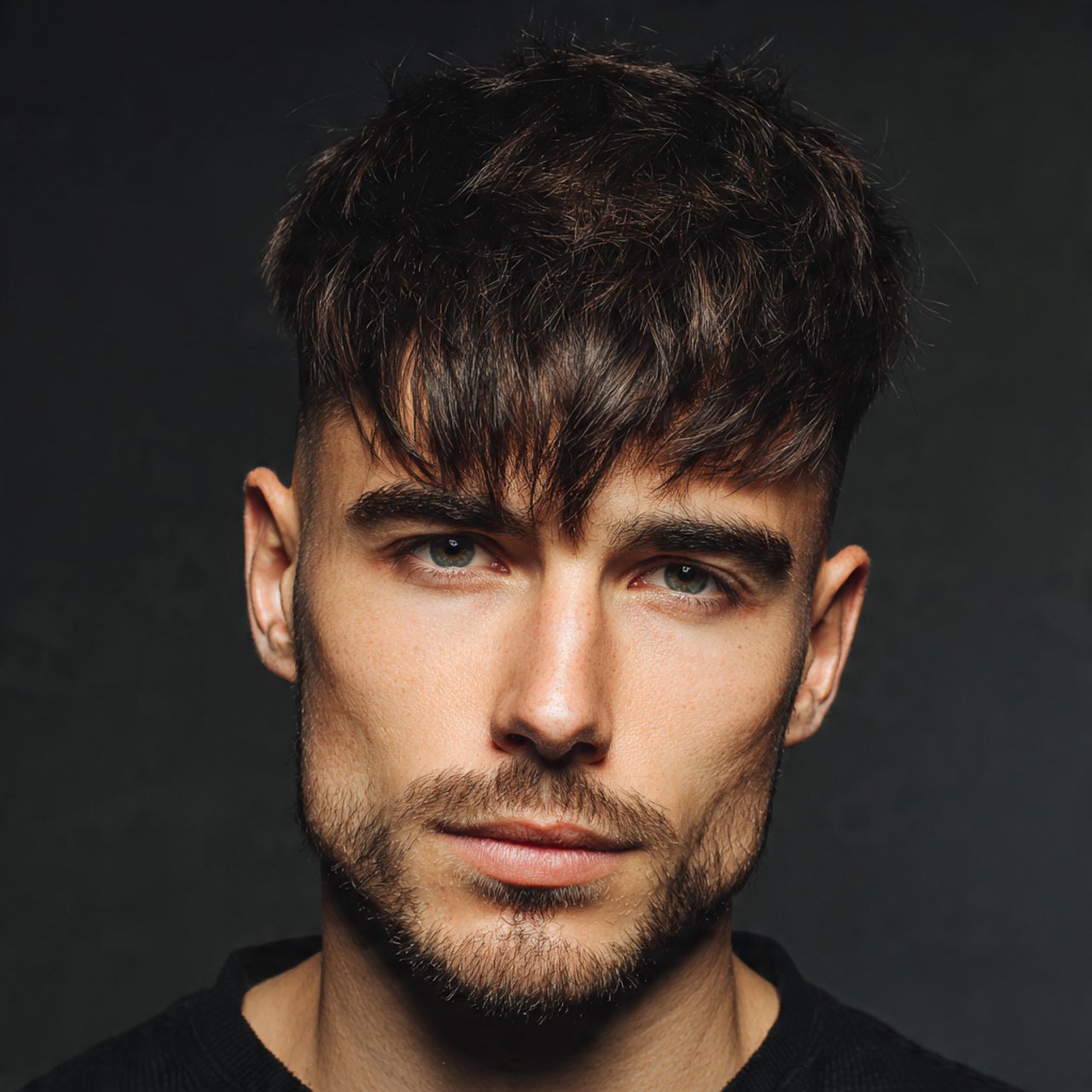 curtain bangs with taper fade men hairstyle front