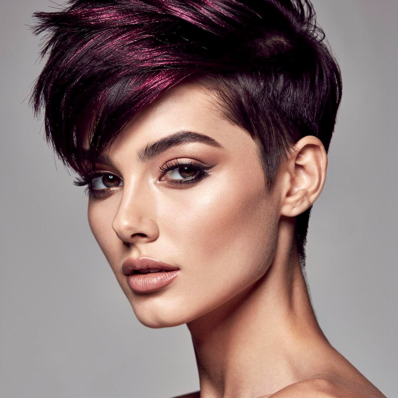 dark plum hair color with metallic sheen edgy hair