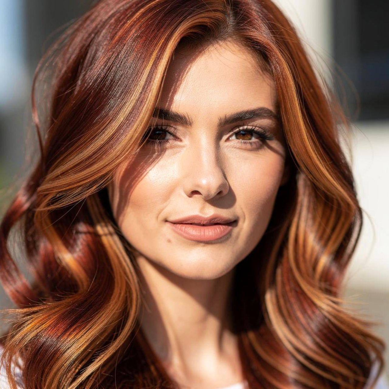 dimensional auburn hair color with face framing hi