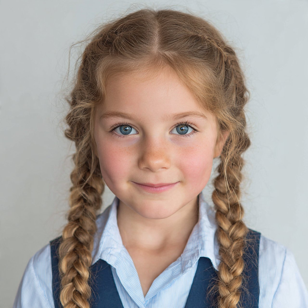 double braided pigtail hairstyle on a school girl