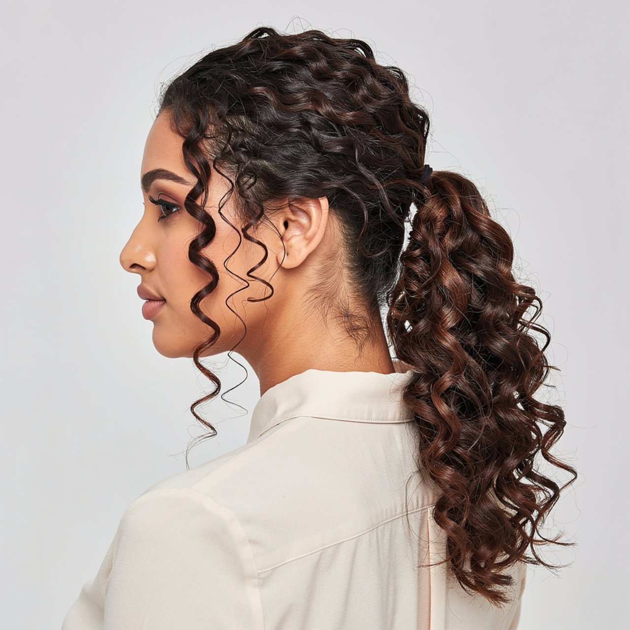 easy curly low ponytail hairstyle single photo wom