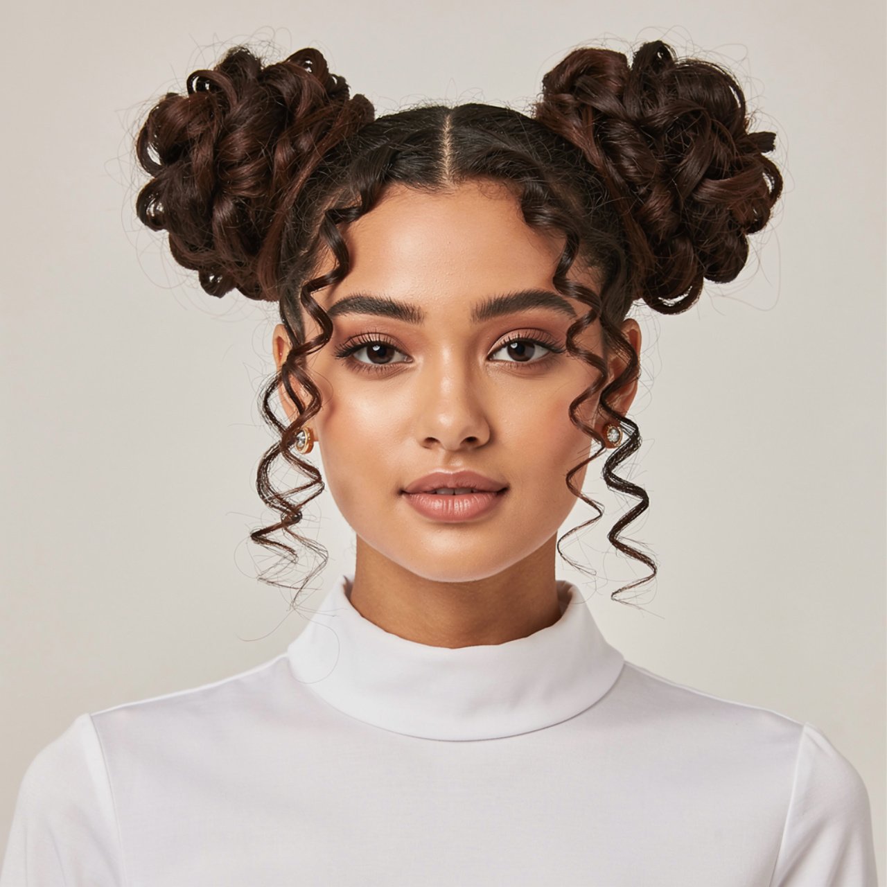 easy curly space buns hairstyle single person wear