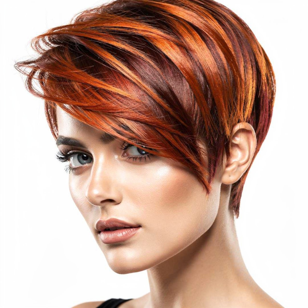 edgy hair color with copper rust balayage stylish