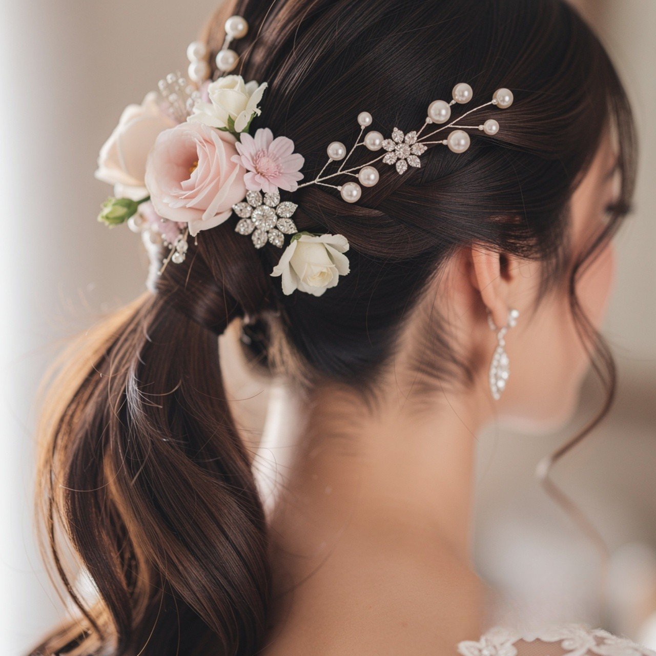 elegant wedding hairstyle long hair in a high pony