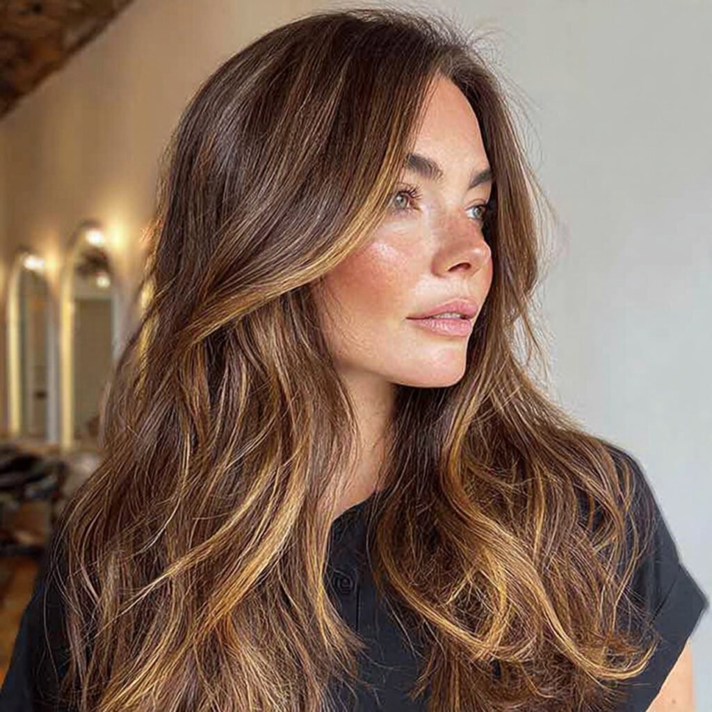 face framing golden highlights on brunette hair cl