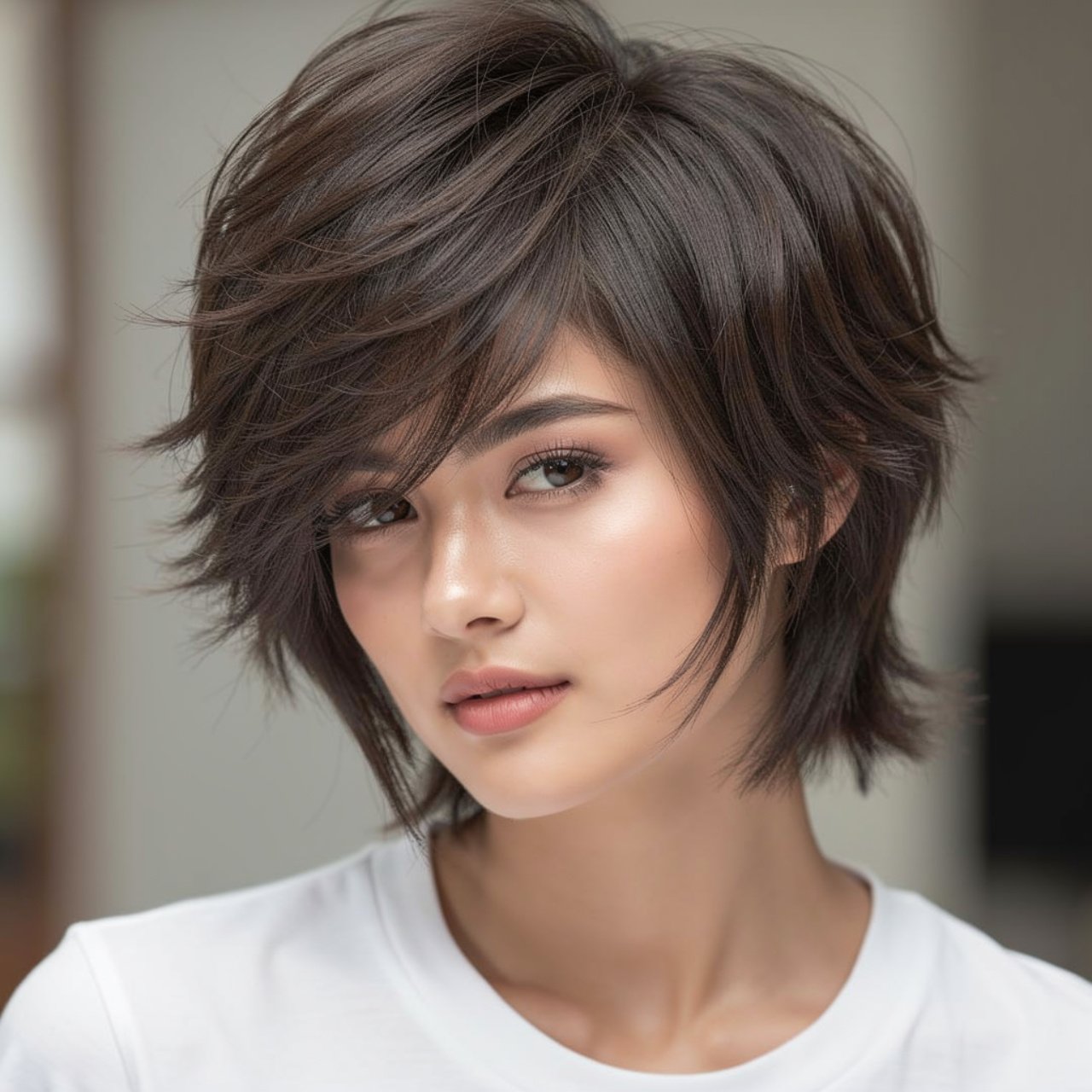 feathered medium wolf cut hairstyle single person