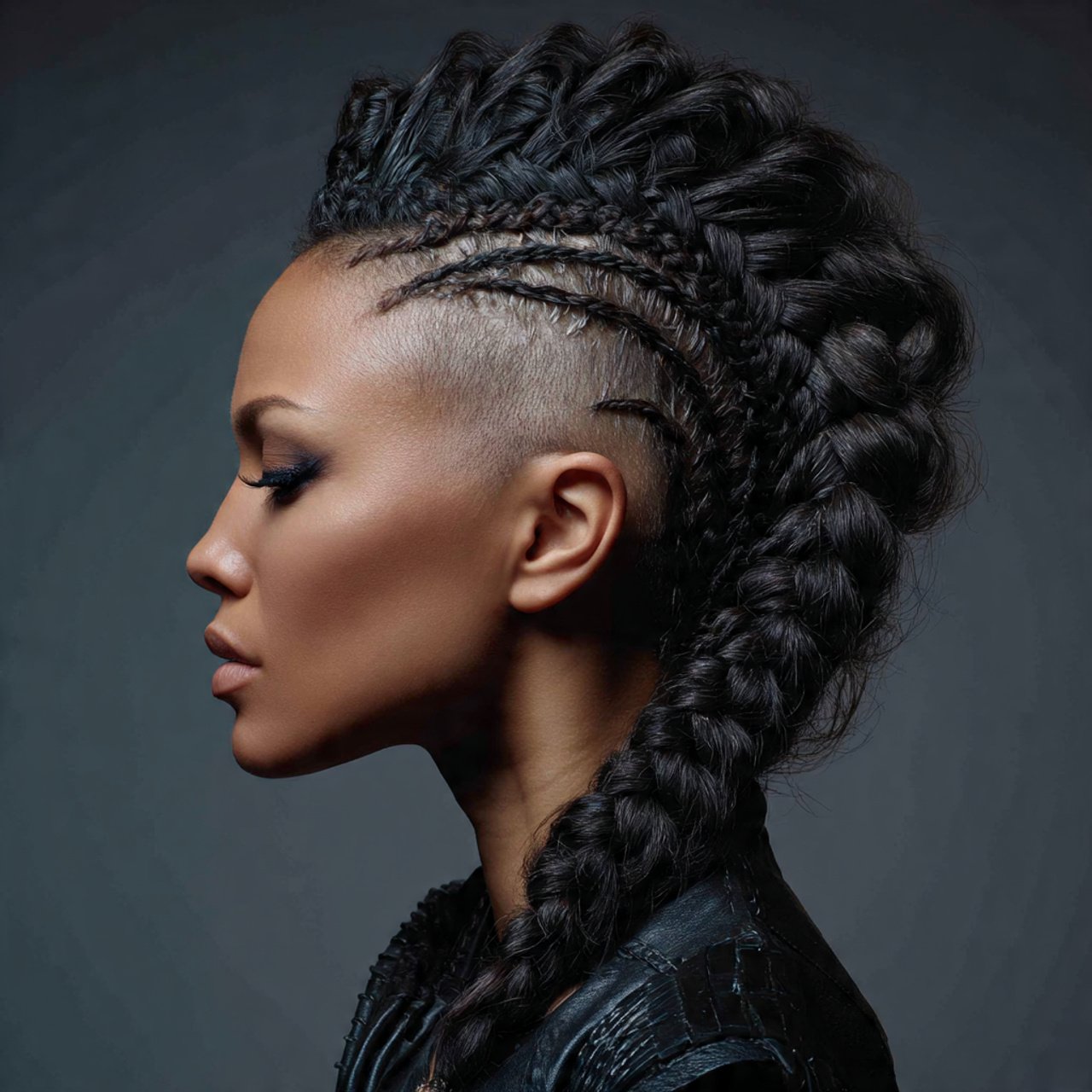 fishtail braided mohawk hairstyle on a model intri