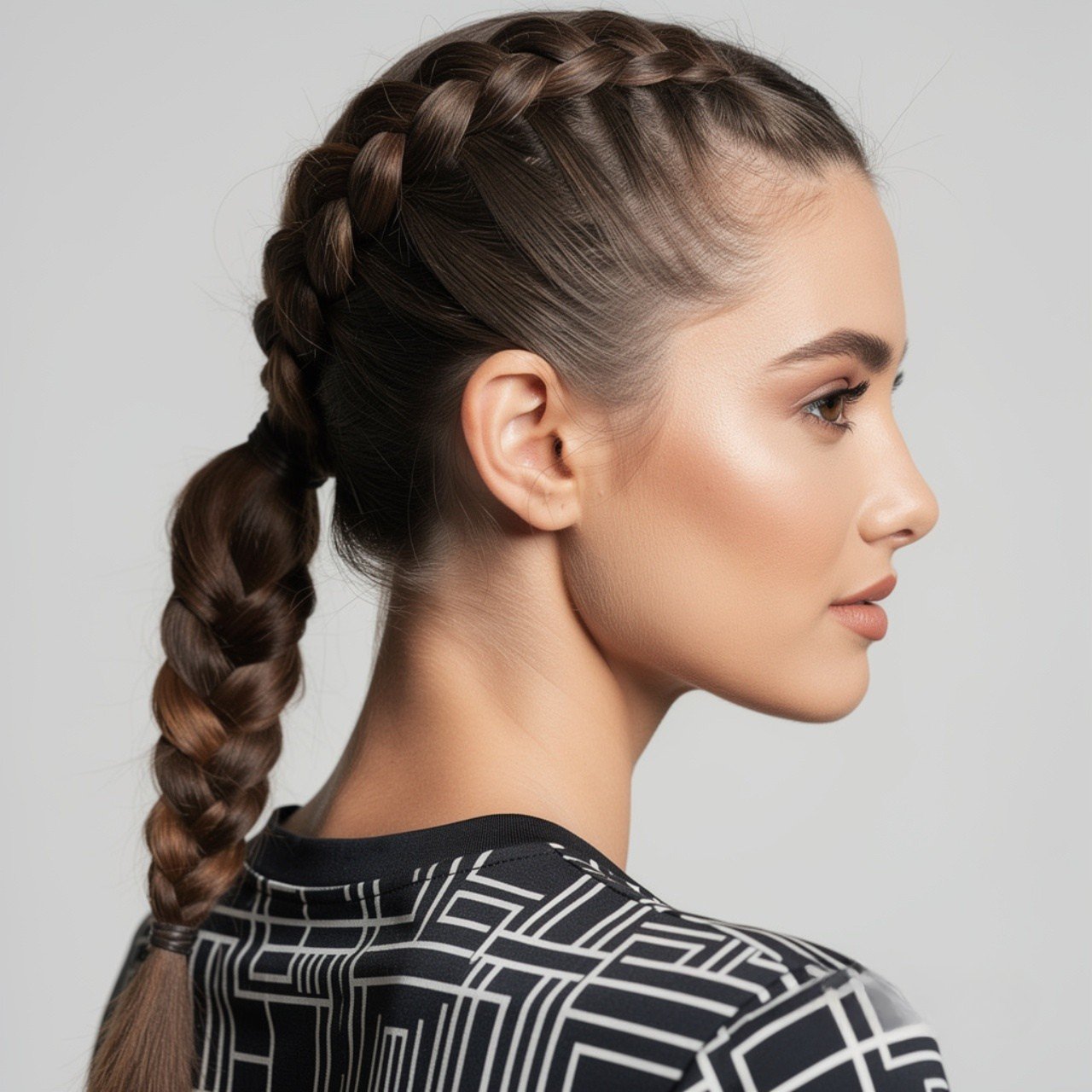 french braid ponytail hairstyle square portrait cl