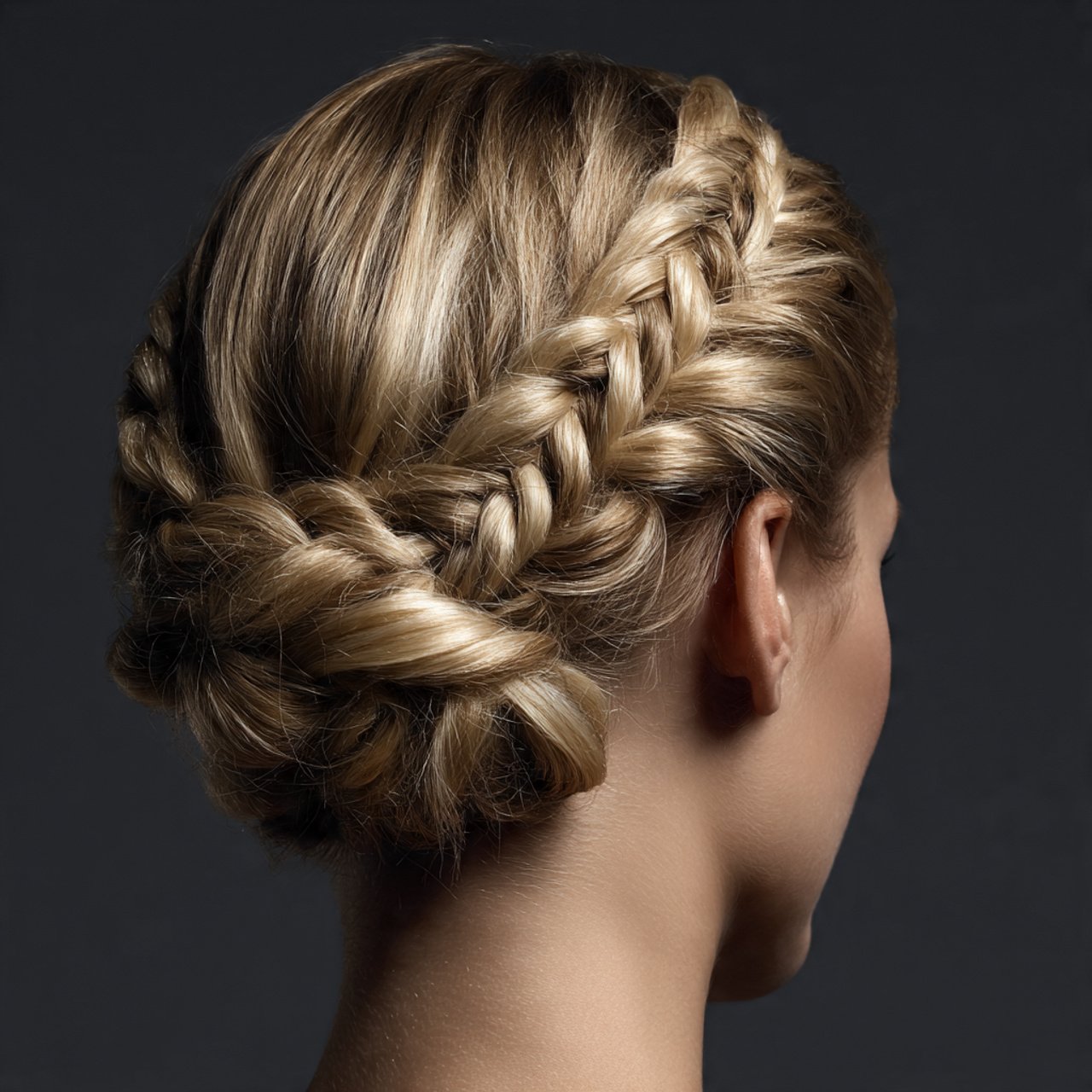 french braid updo hairstyle elegant single photo d