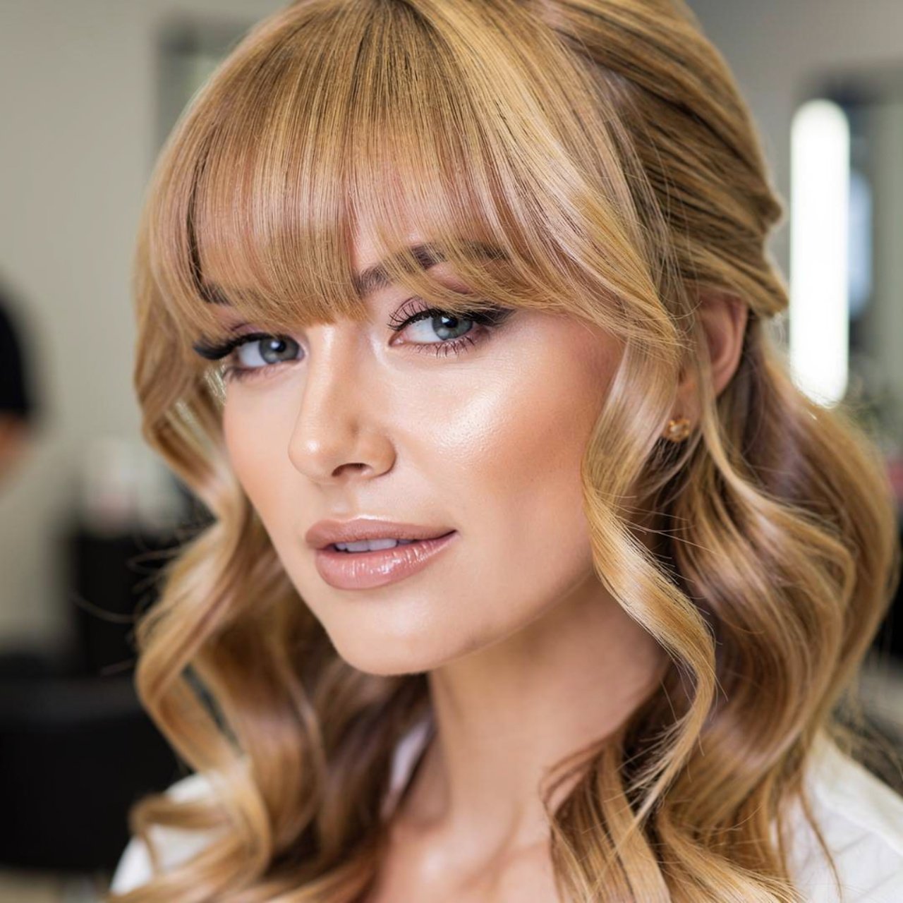 golden blonde hair color with curtain bangs beauty 1