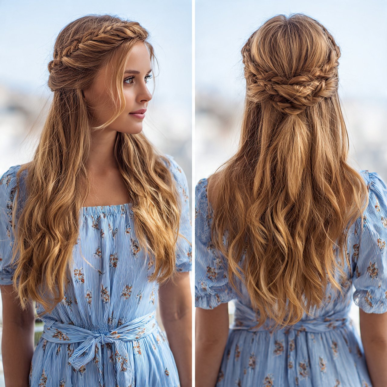 half up braided crown cute summer hairstyle on a y