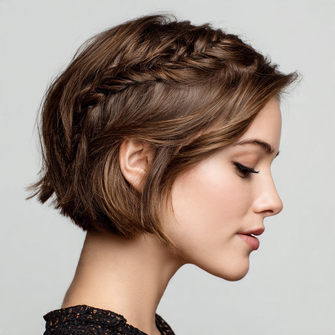 half up braided hairstyle for short hair single pe