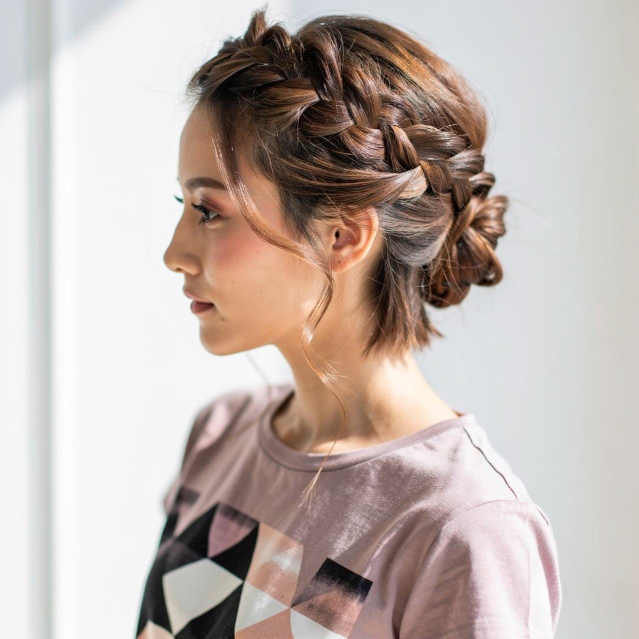 half up braided hairstyle for short hair square po