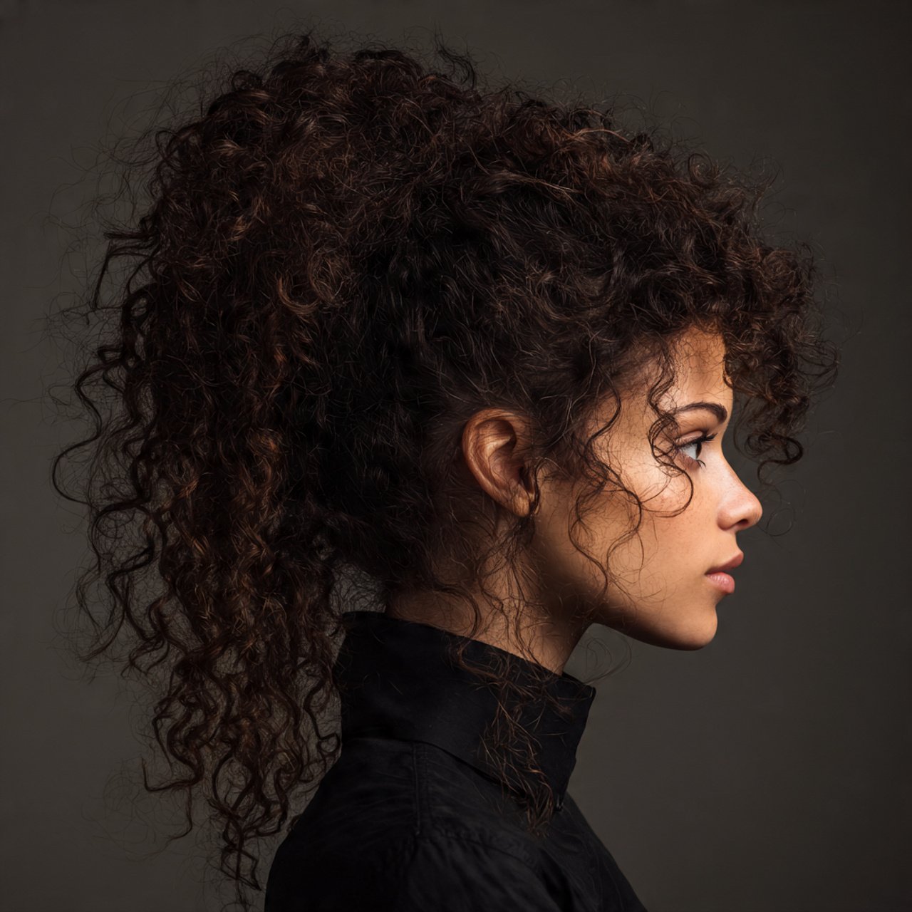 half up curly ponytail hairstyle single portrait d