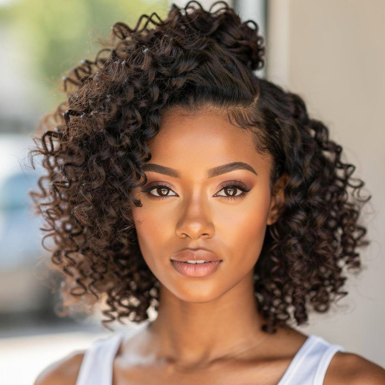 half up hairstyle for short curly hair single port