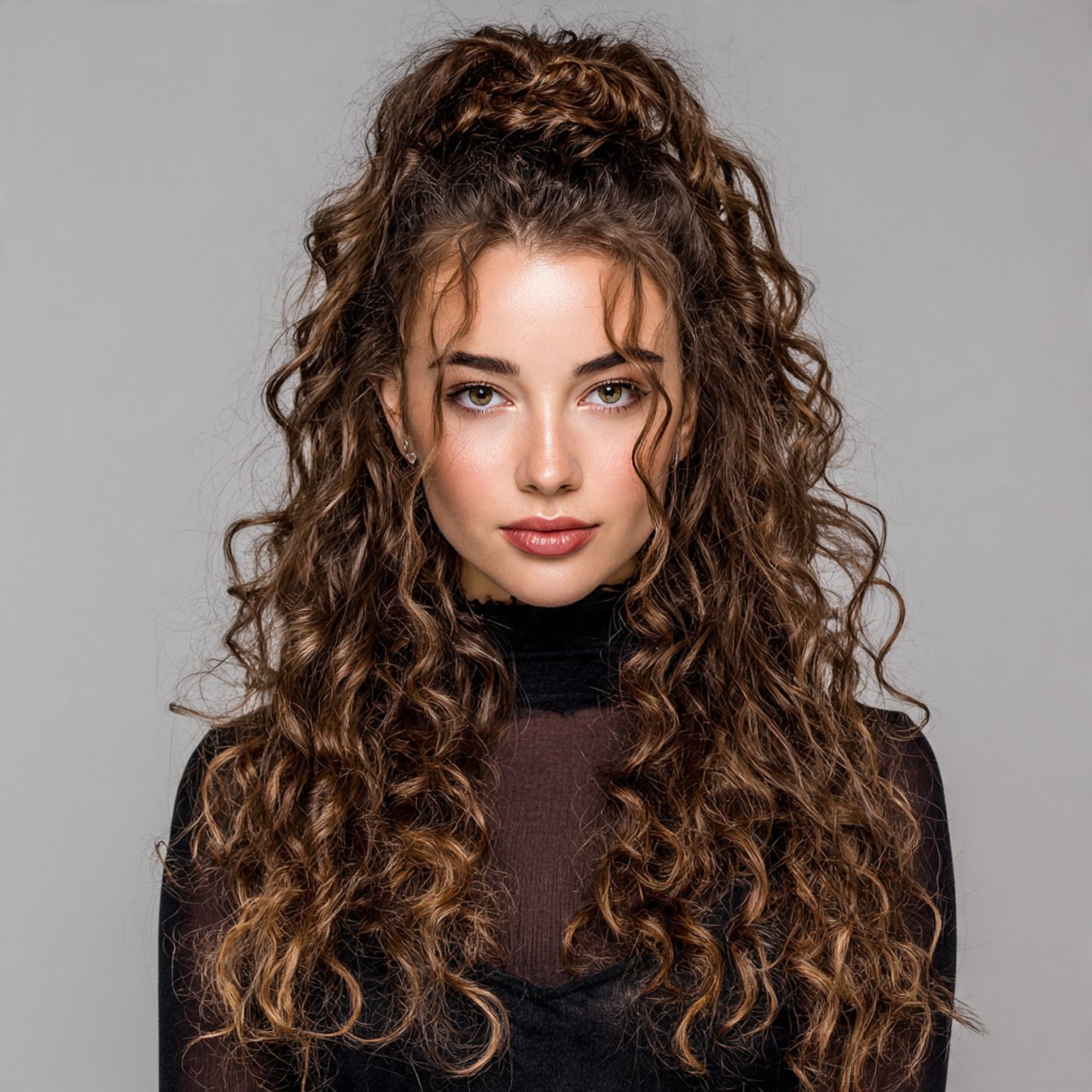 half up half down curly hairstyle for medium lengt