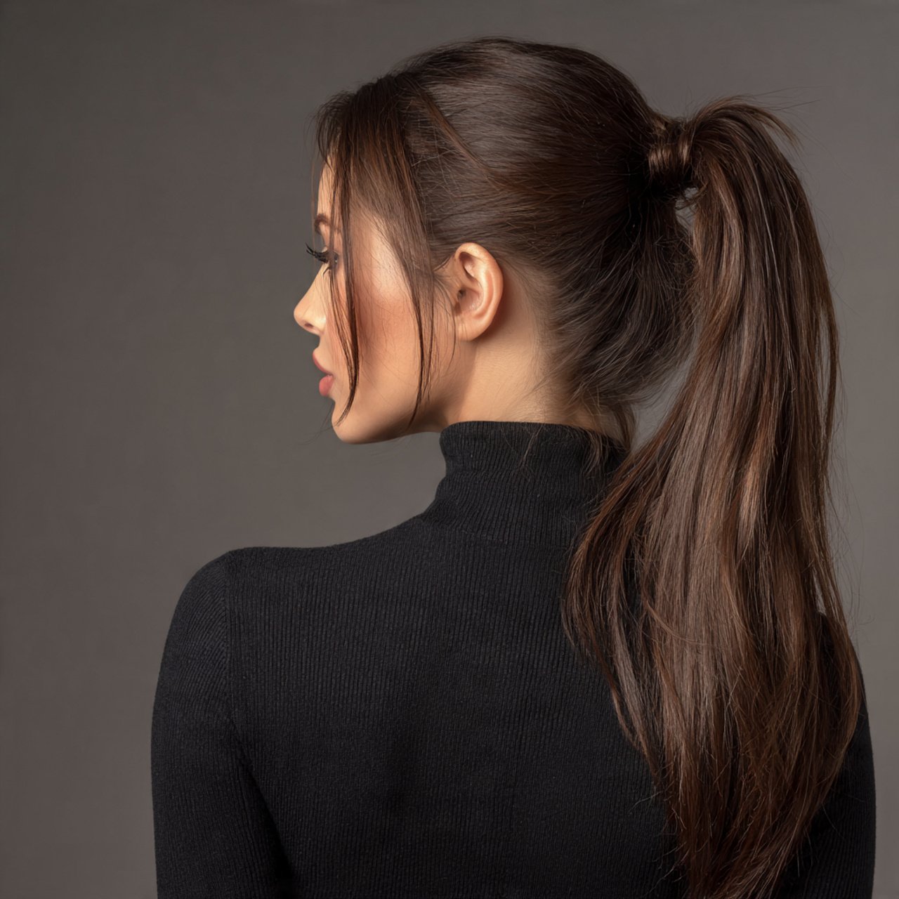 half up ponytail hairstyle on a woman with long ha