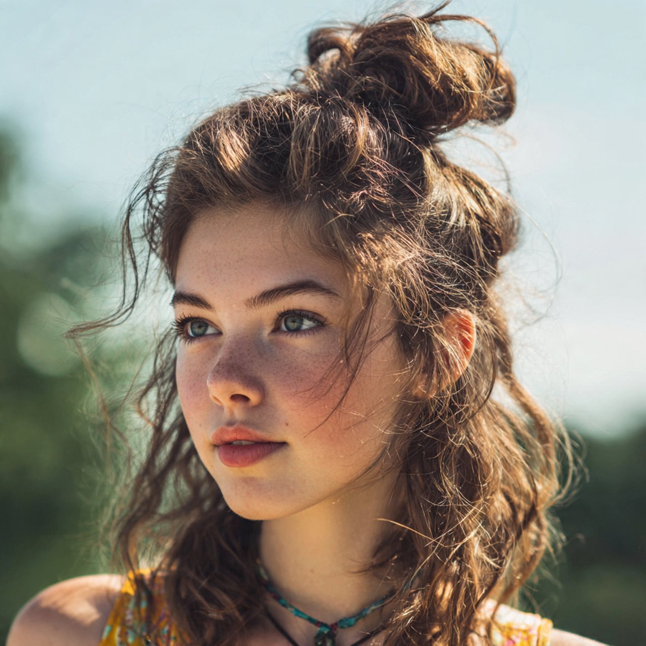 half up top knot cute summer hairstyle on a young