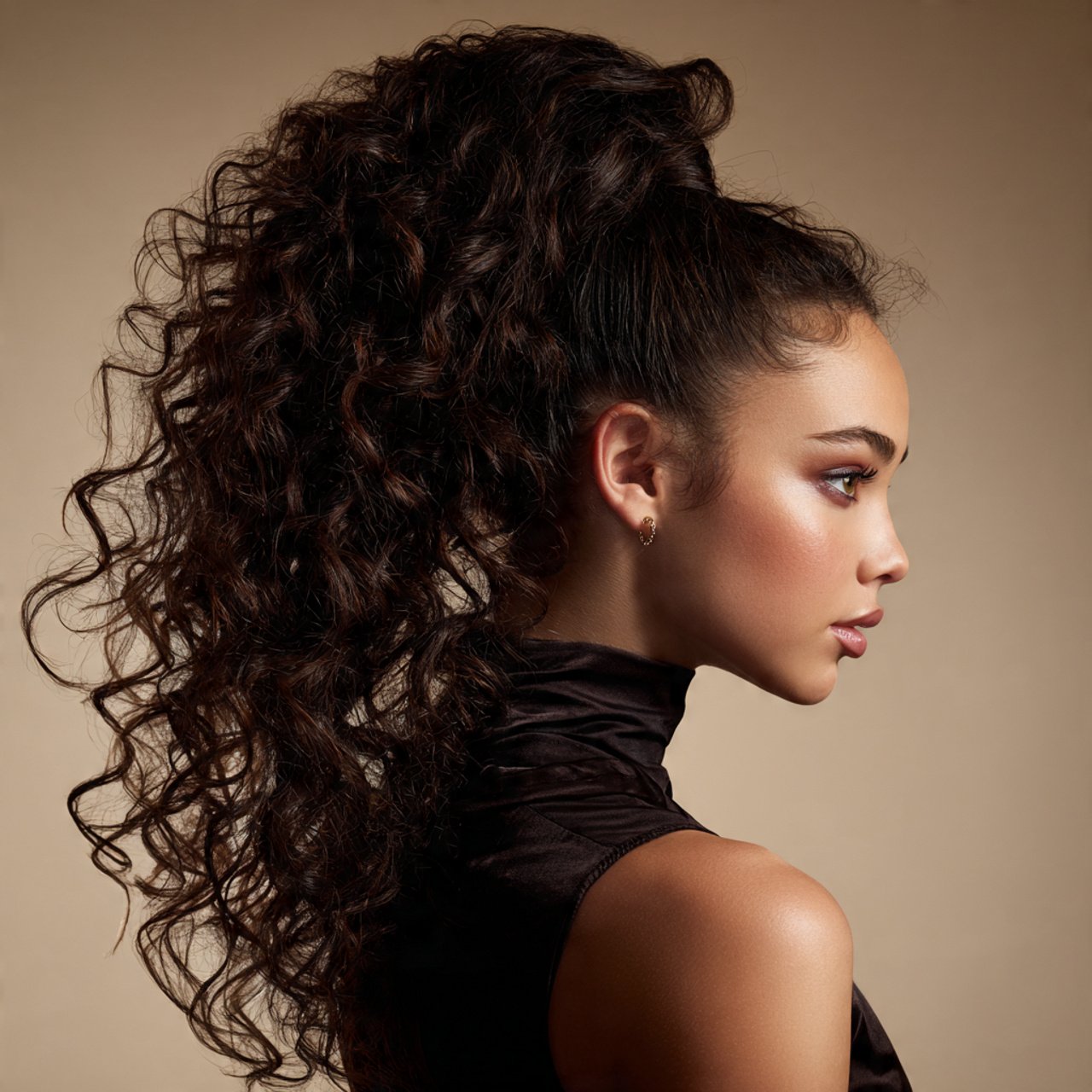 high curly ponytail hairstyle voluminous curls gat