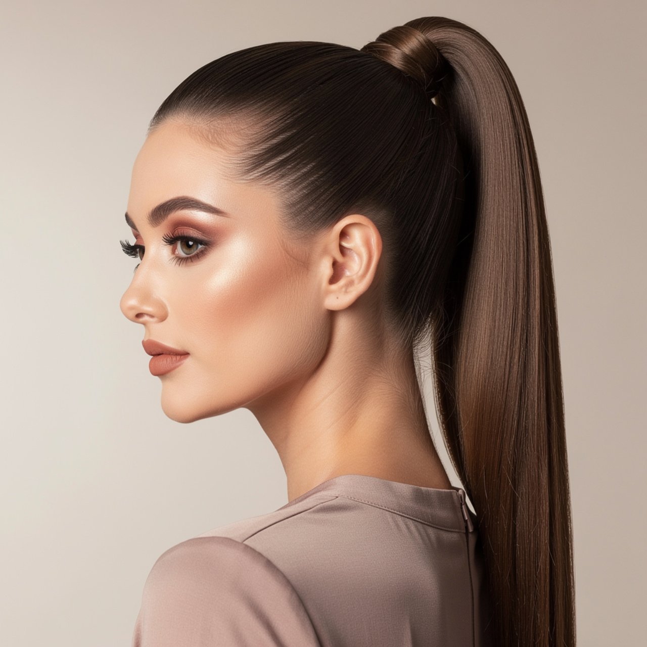 high sleek ponytail prom hairstyle square portrait