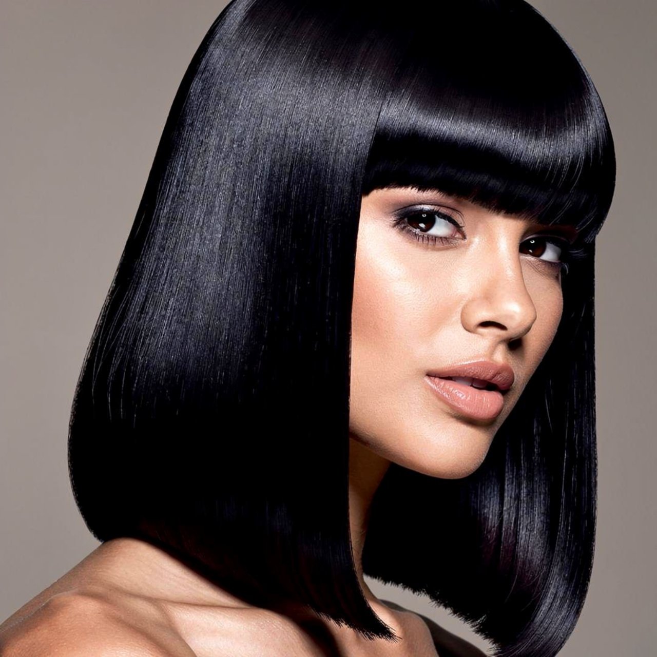 jet black hair color single portrait showing gloss