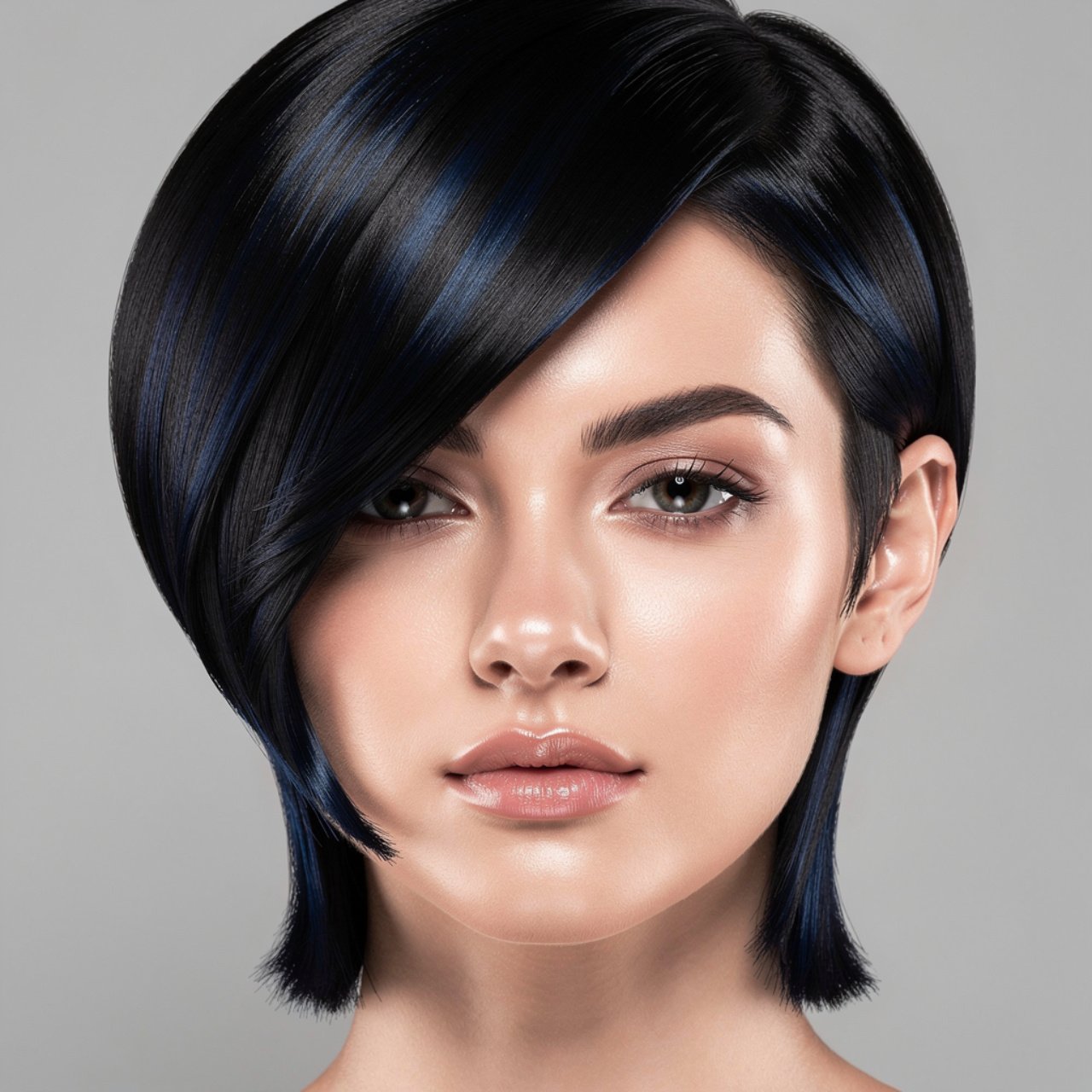 jet black hair with a blue sheen glossy and smooth