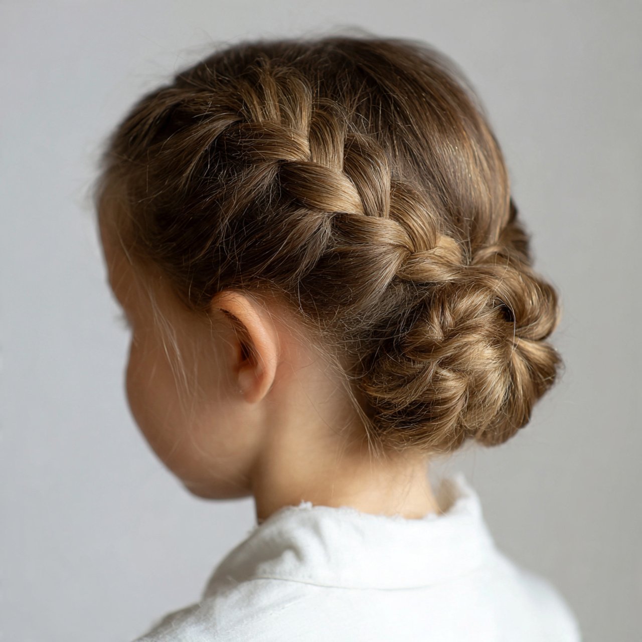 low braided bun hairstyle for a school girl single