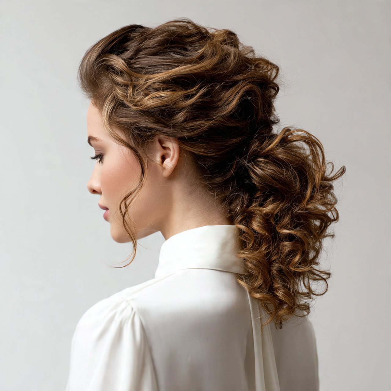 low curly pony updo hairstyle elegant detailed cur