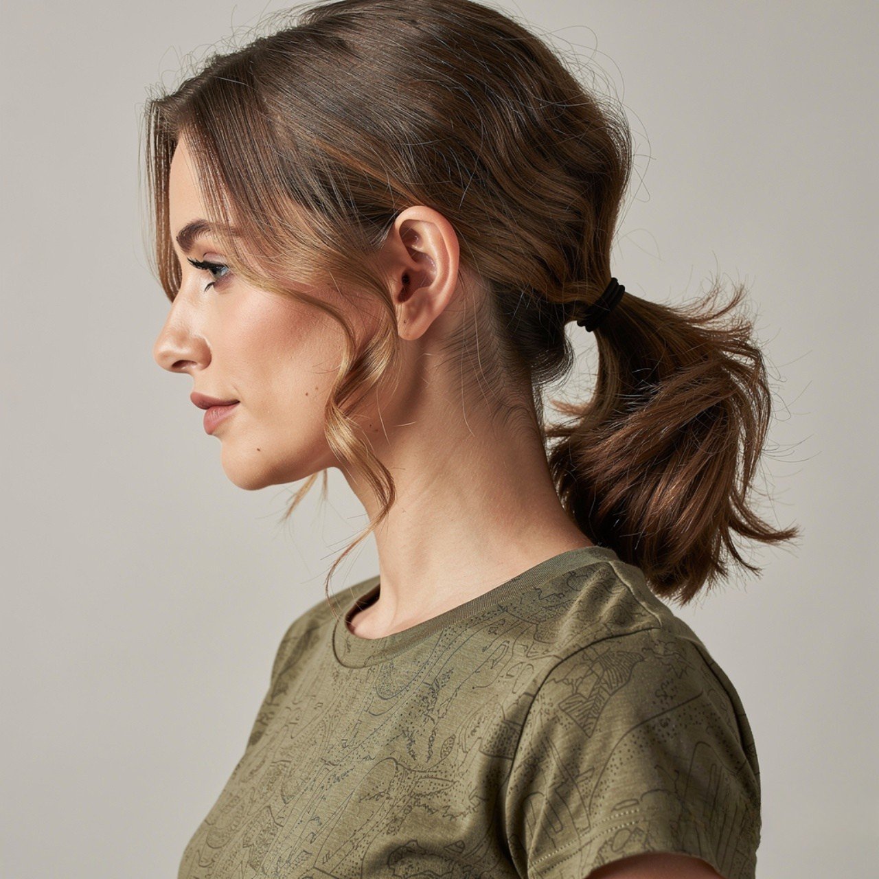 low loose ponytail hairstyle on short hair square