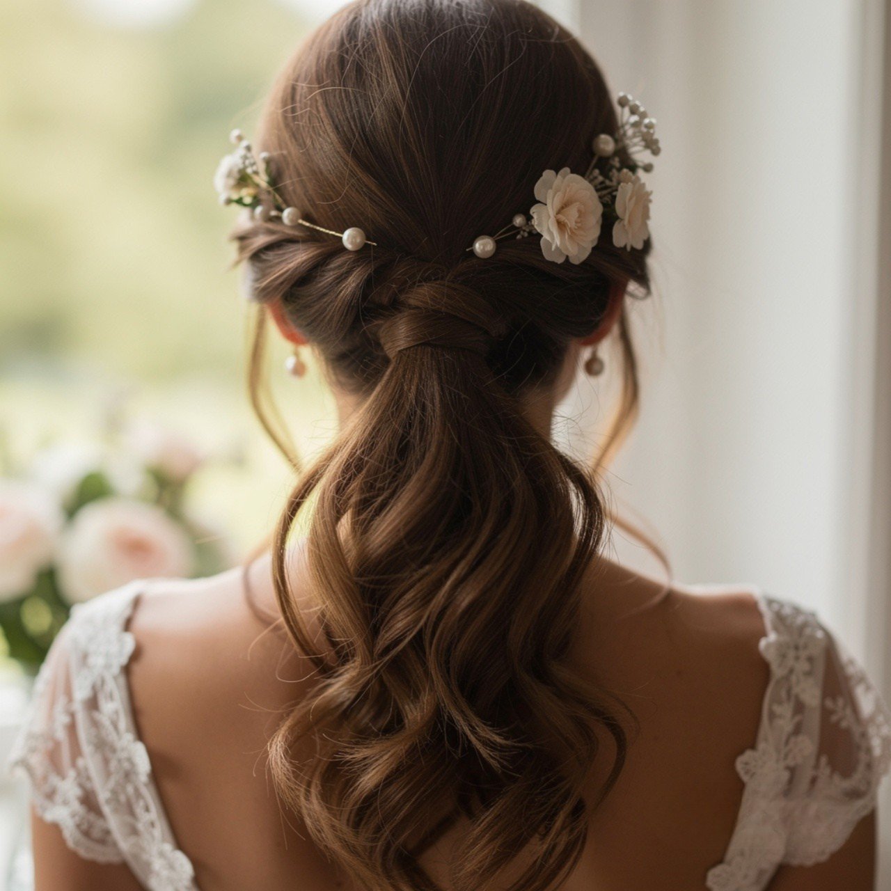 low loose ponytail wedding hairstyle elegant brida