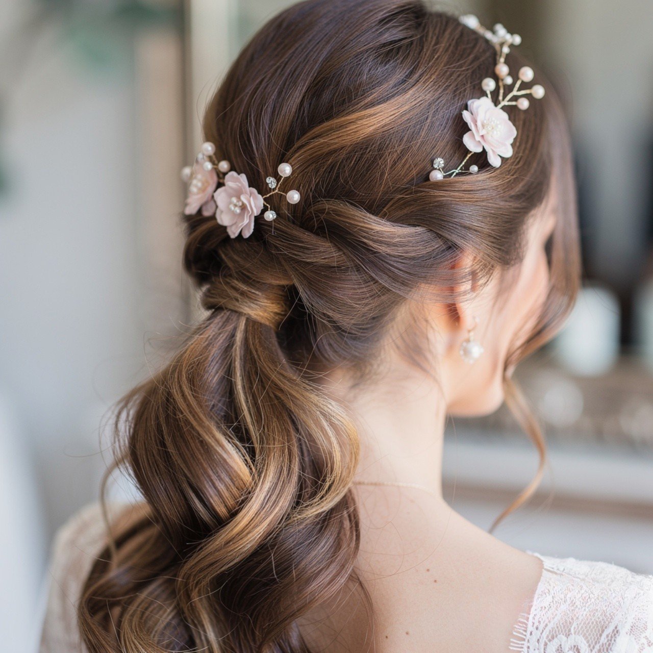 low loose wedding ponytail hairstyle elegant brida