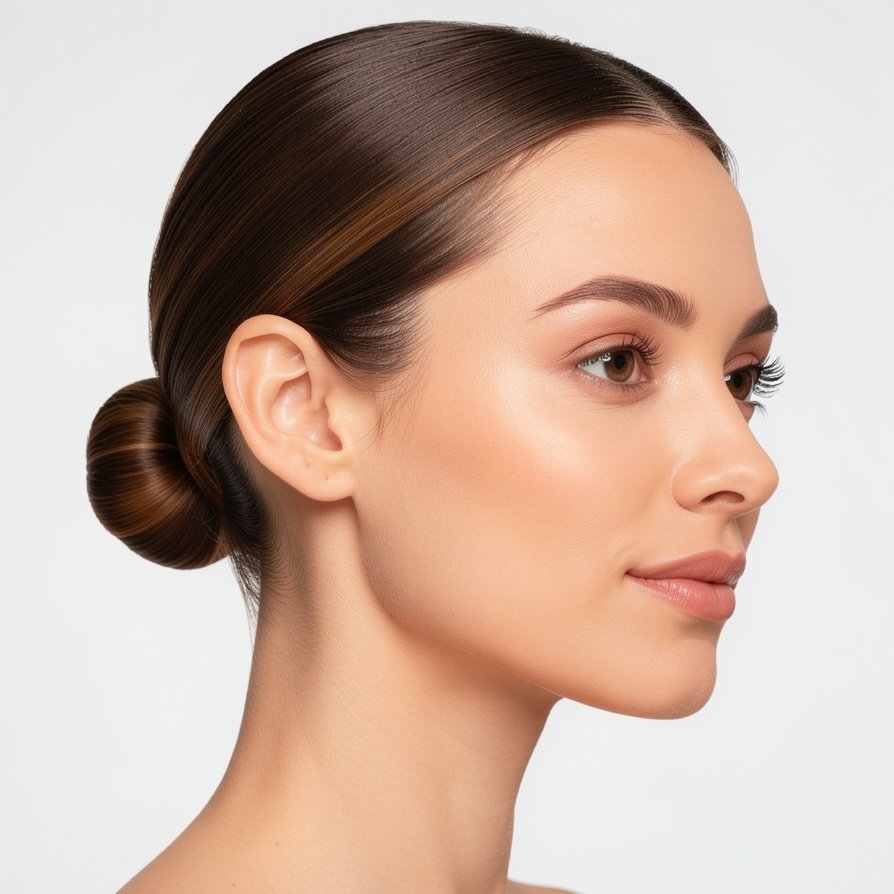 low mini bun hairstyle for short hair focus on the a61cd1f3 7b8e 4fa8 ac3b c316b8d30f0e 1