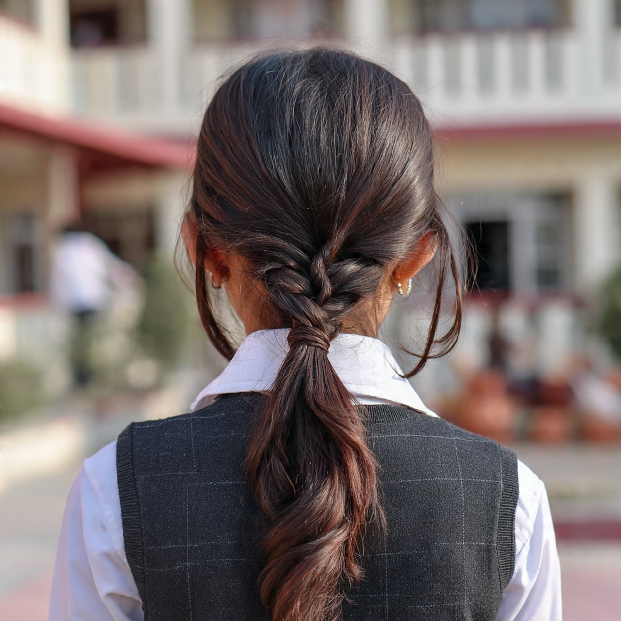 low twisted ponytail hairstyle for a school girl s