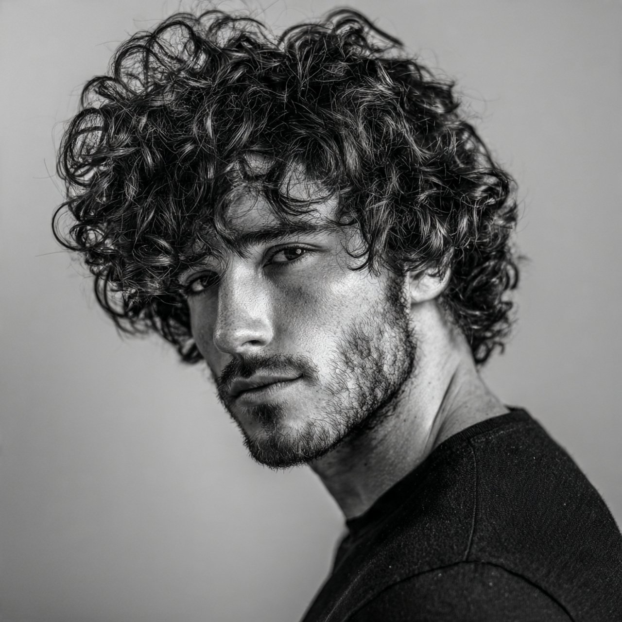 medium curly layers hairstyle for men single portr