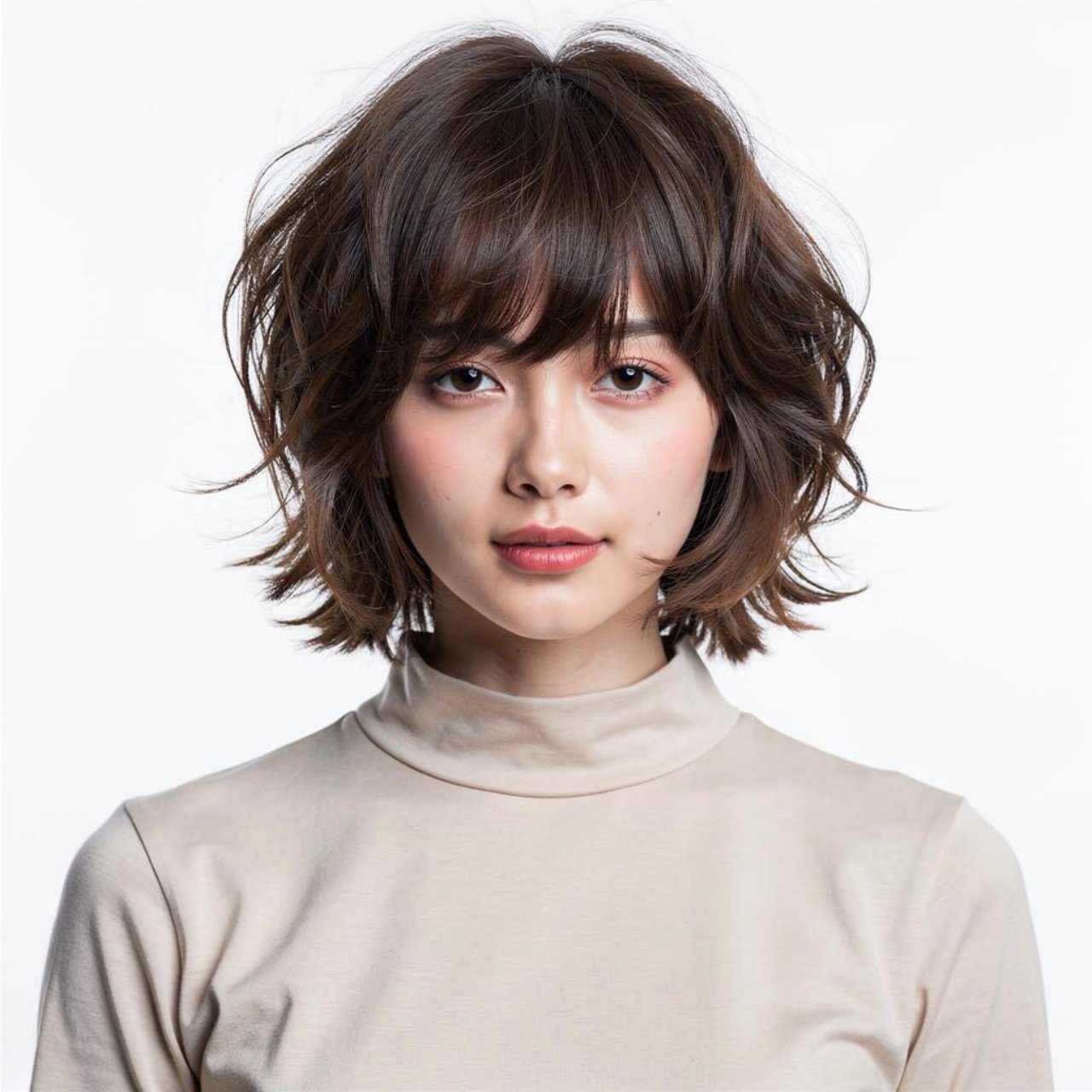 medium length wolf cut hairstyle with curtain bang 1