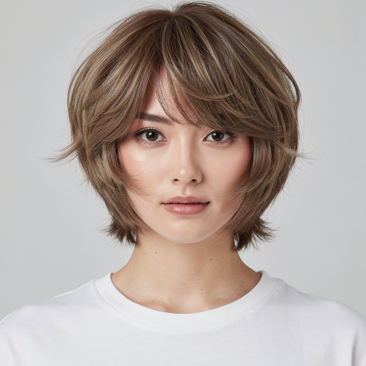 medium wolf cut hairstyle with face framing layers