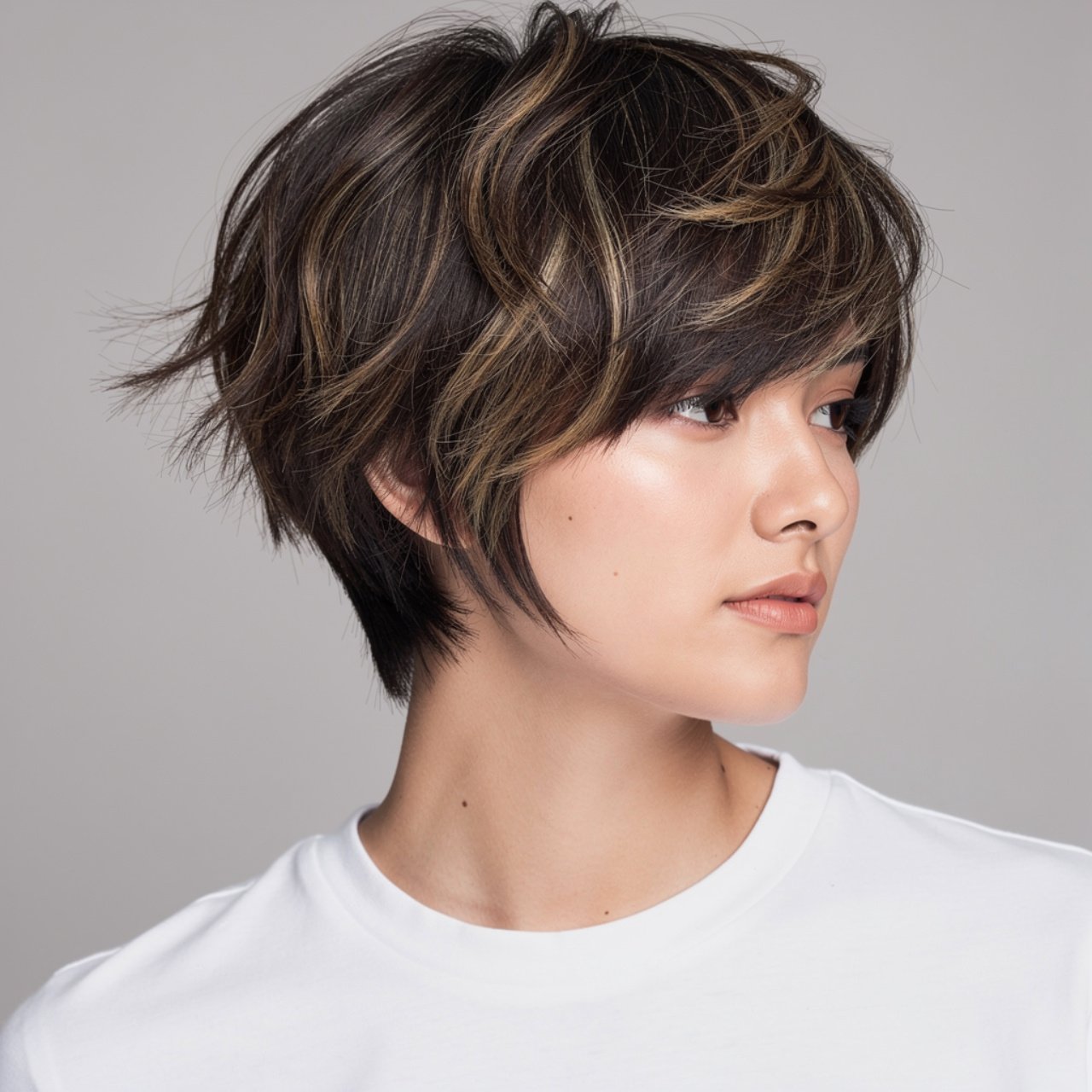 medium wolf cut hairstyle with highlights single p