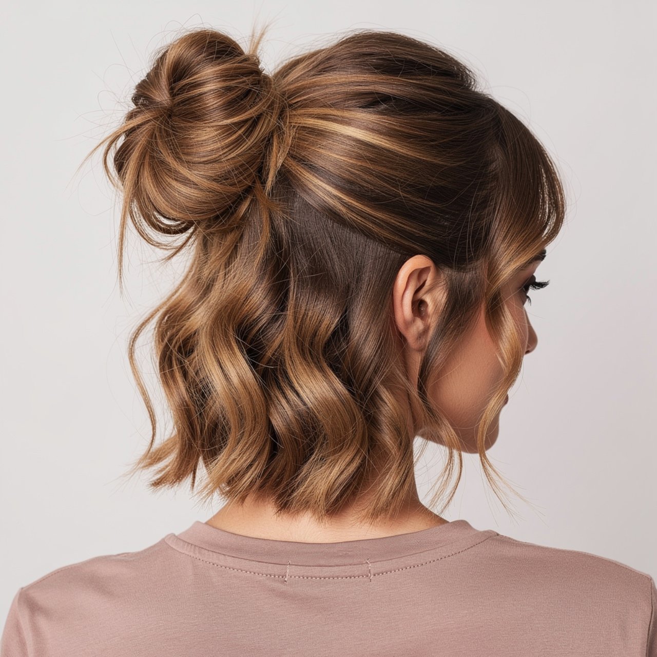 messy half up bun prom hairstyle for medium hair s