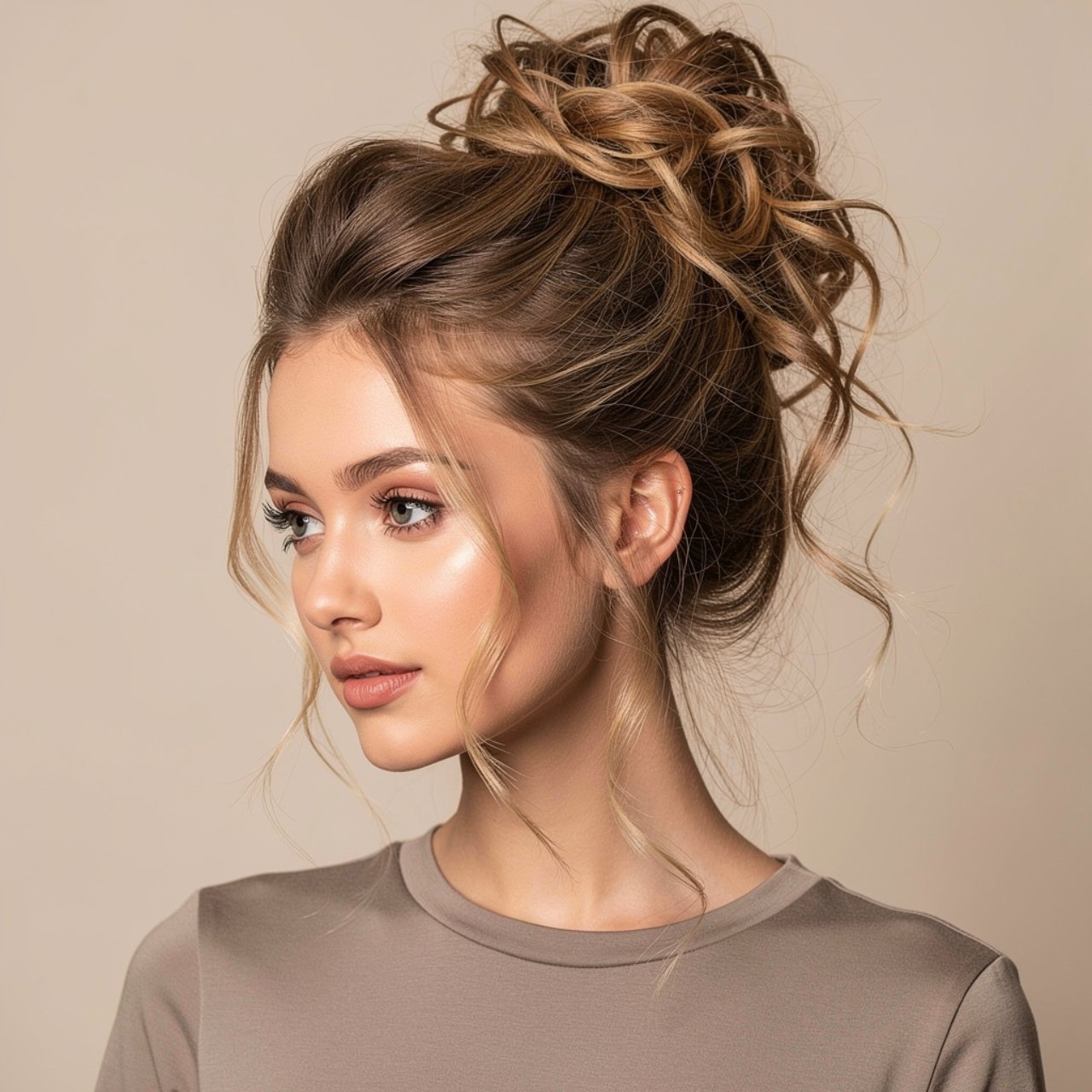 messy textured bun prom hairstyle square portrait