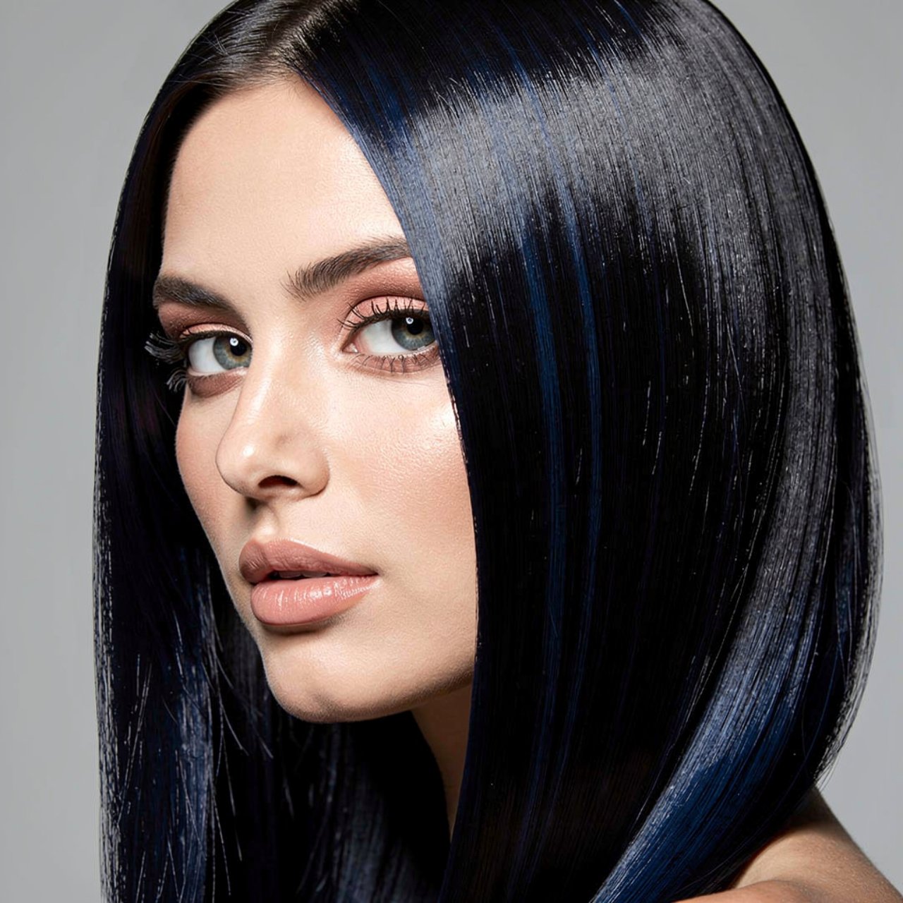 midnight blue black hair color single portrait glo