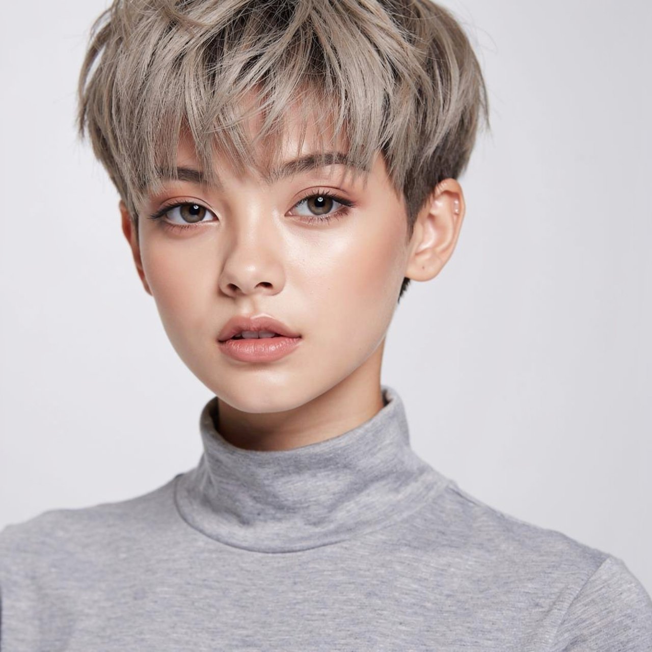 minimal wolf cut hairstyle on a stylish girl weari