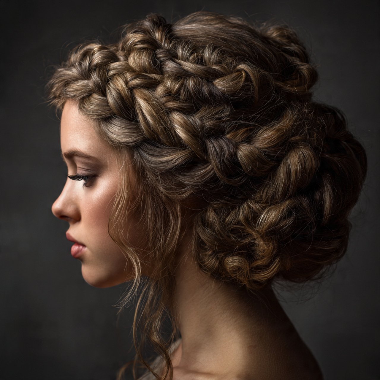 multi braid updo hairstyle intricate braided hair