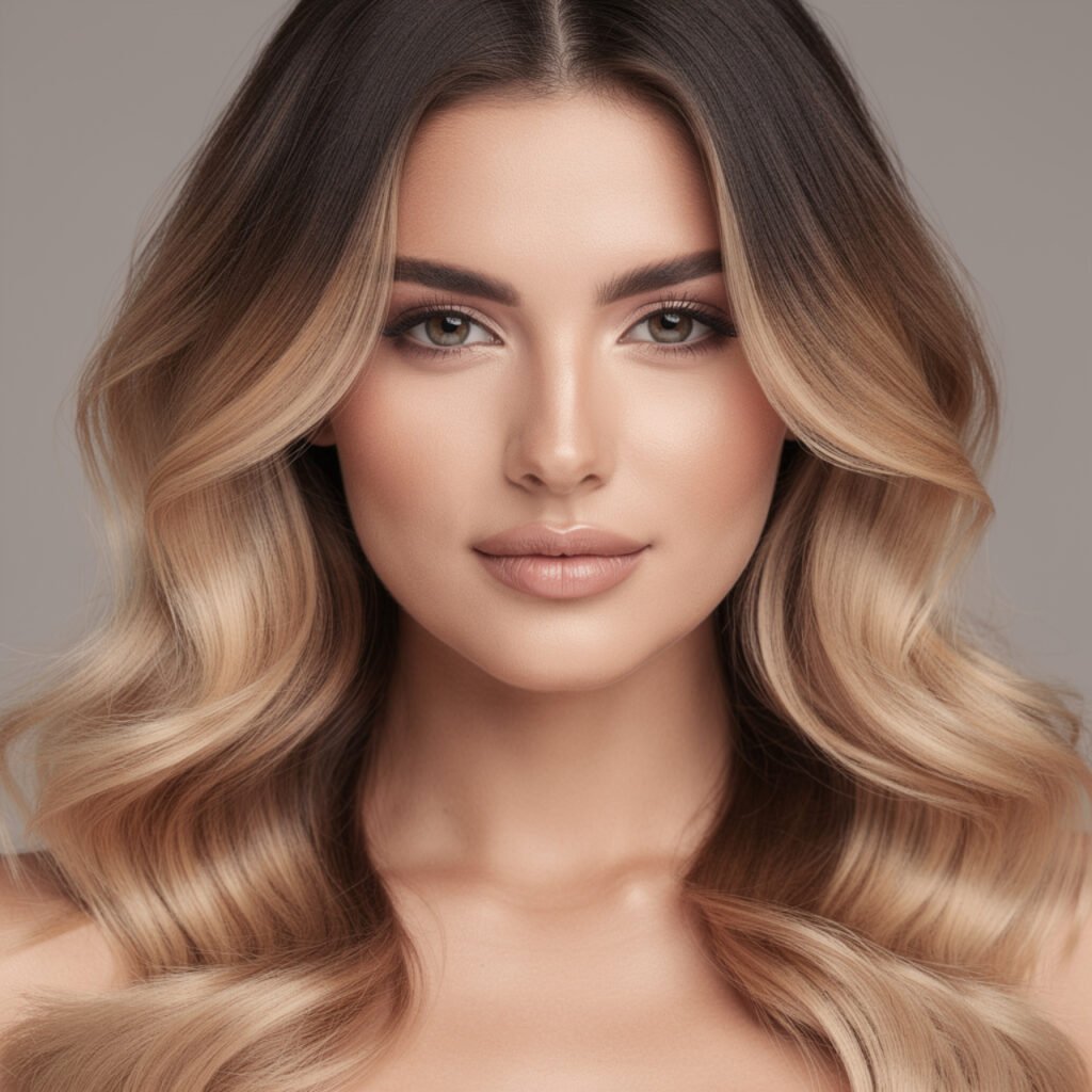 ombre hair color with dark roots transitioning to