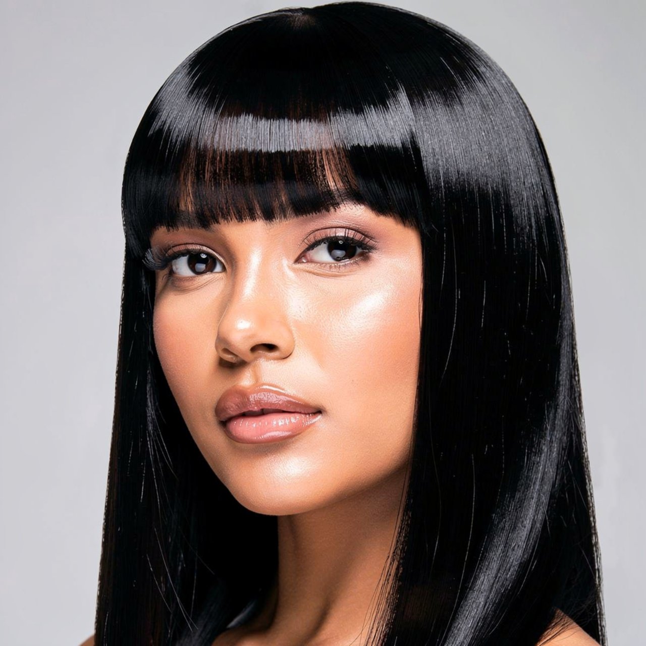 onyx hair color with glossy finish single portrait